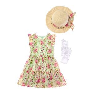 Freestyle Girls  3Pc Butterfly Girl Printed Chiffon Dress Set, Yellow